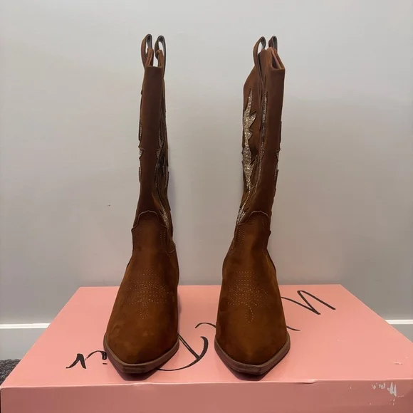 Wild Pair Women's Size 6.5 Brown Suede Cowboy Boots w/ Gold Crystals NIB - Picture 6 of 13